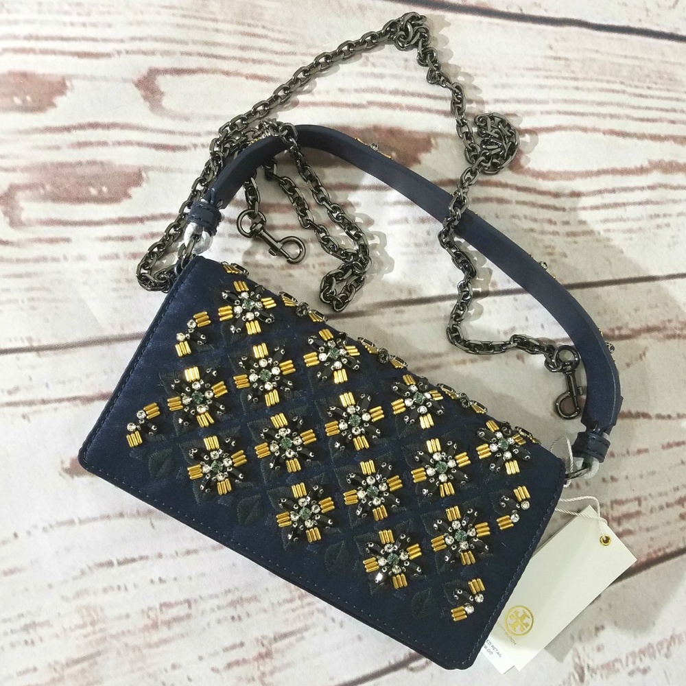 NWT Tory Burch Cleo Embellished Fold-Over Clutch - Picture 2 of 8
